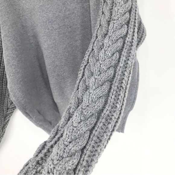 Elsie & Zoey Gray Cable Knit Sleeve Oversized Crew Neck Eco Friendly Sweater - Picture 13 of 16